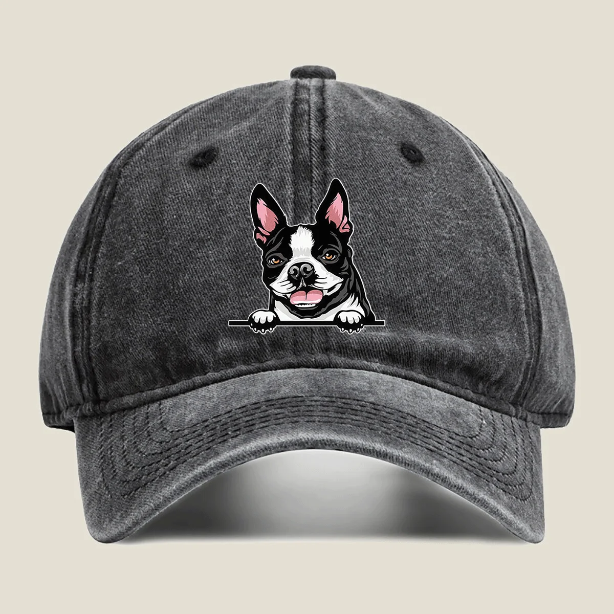 Boston Terrier Dog Baseball Cap Unisex Adjustable Washed Denim Cap for Casual Wear Themed Events