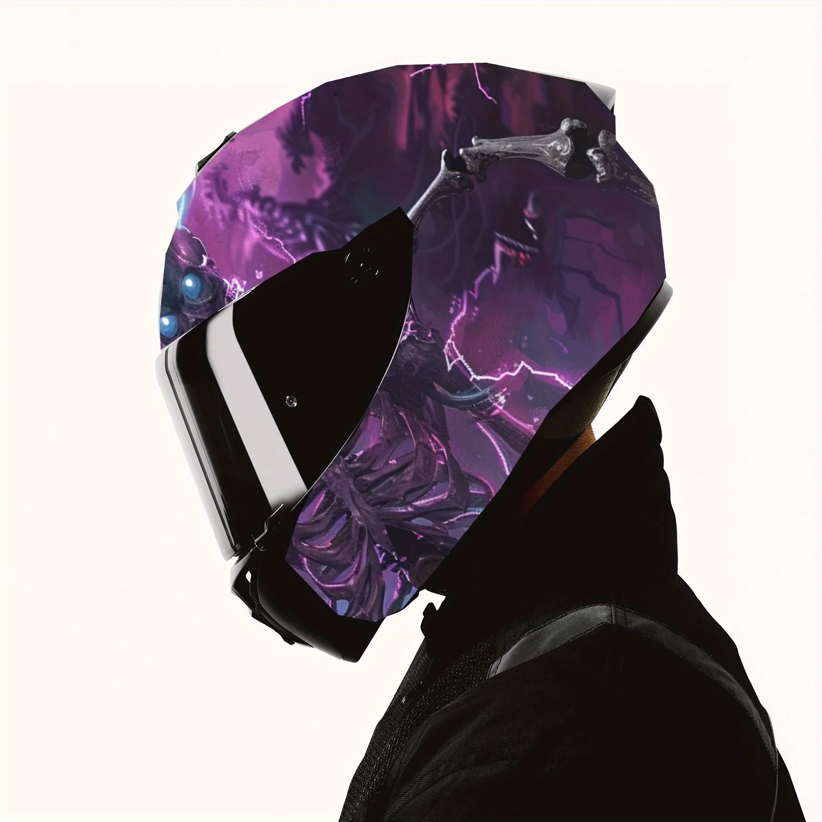 الأرجواني البرق Nether الهيكل العظمي PVC دراجة نارية خوذة الفينيل التفاف، ذاتية اللصق ملصق مقاوم للماء، المضادة للخدش الزخرفية Fil