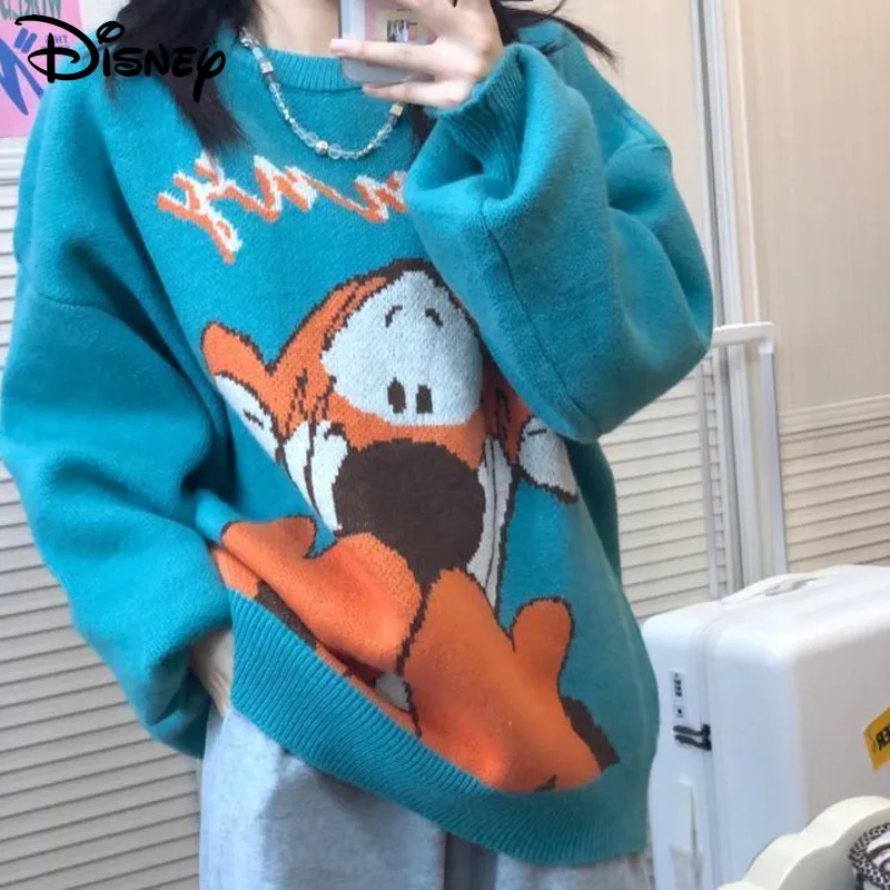 Disney Tigger Piglet Cute Sweater Women Autumn Winter Fashion Pullovers Cartoon Long Sleeve Sweet Tops Y2k Round Neck Sweatshirt