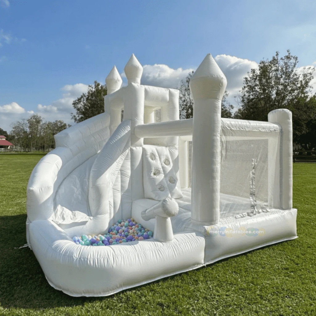 

ballpit White Inflatable Castle Bounce House with Water Slides, Outdoor Bouncy Combo for Kids and Adults Party Events