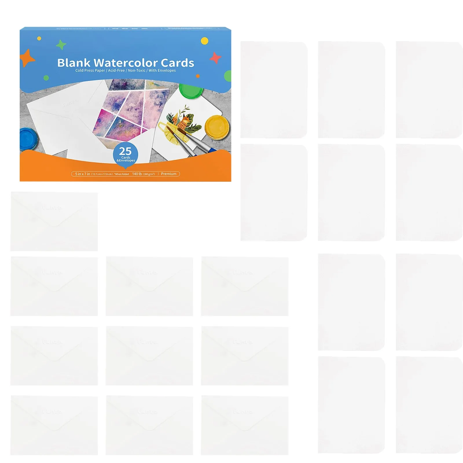 Blank Watercolor Cards And Envelopes,White, Acid-Free, Paper For All Occasions