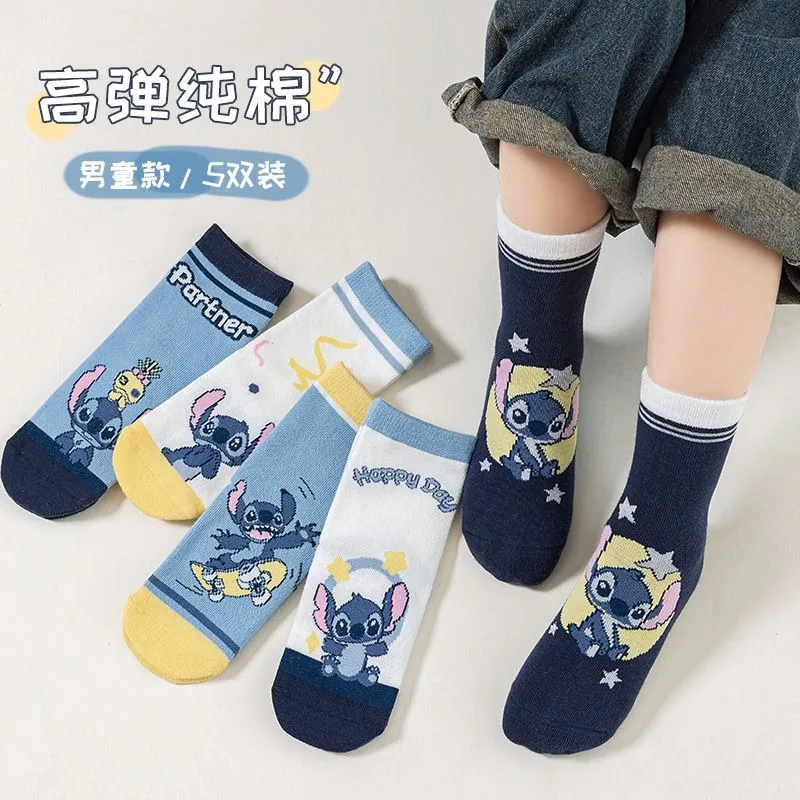 ديزني كارتون جديد ليلو وستيتش للأولاد والبنات ماصة للعرق ومقاومة للرائحة النسخة الكورية جوارب أطفال للخريف والشتاء