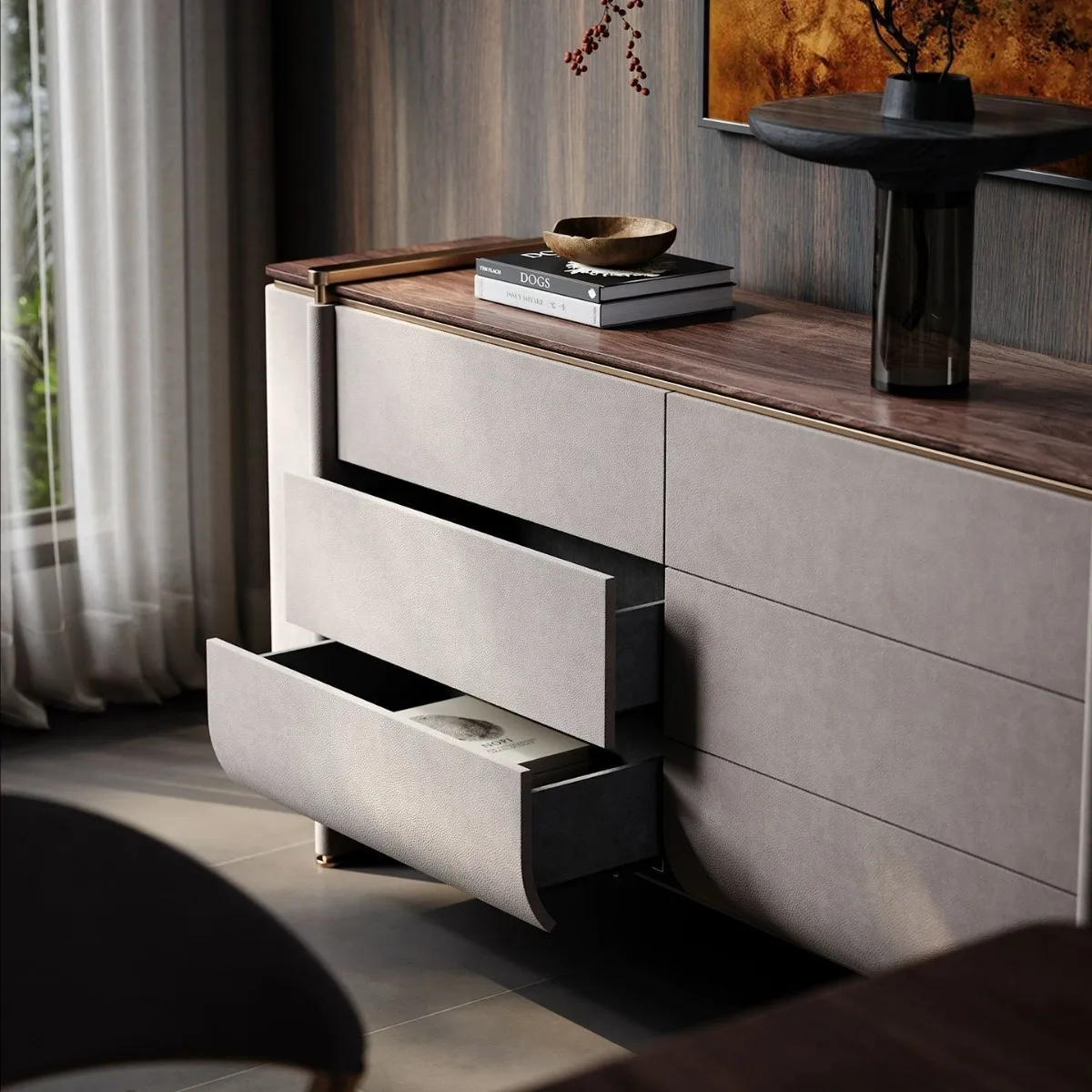 Italian light luxury solid wood dining side cabinet villa mansion restaurant locker light luxury high-end door cabinet