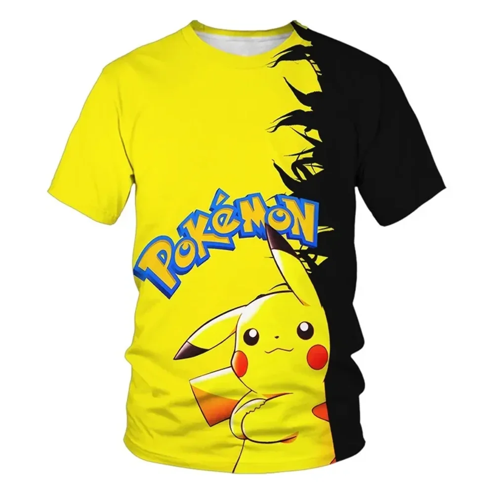 Kaus Gotik Y2K Harajuku Pikachu Jepang Anime Kaus Kasual Jalanan Mode 3D Pria Cosplay Monster Saku Kaus Permainan Anak-anak