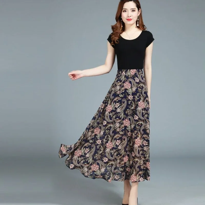 

Floral Female Skirts Chiffon Midi Casual Stylish Harajuku V Summer 2025 High Quality Luxury Elegant Chic Modest Women's Skirt