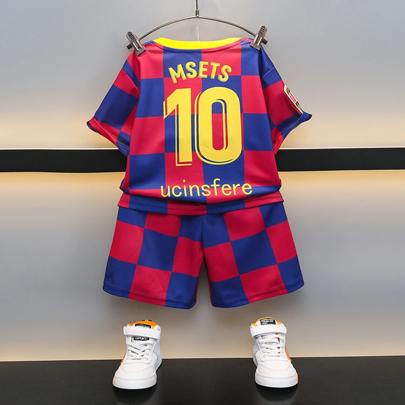 2pcs/New Style Kids Soccer Jersey Boys Youth Soccer Tracksuit 2 Piece Set Meysey Number 10 Barcelona home shirt 2-9y age sets