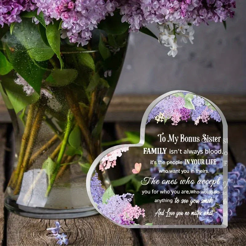 Acrylic Heart Desk Decor for Sister, Clear Material, Modern Simple Style, Compact Size, Sentimental Keepsake Gift from Brother f