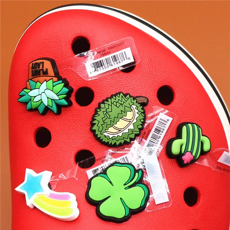 Single Sale Original Shoe Decoration Cute Cactus Clover Meteor Durian PVC Shoe Charms Accessories for Clog Buckle Clip Kids Gift