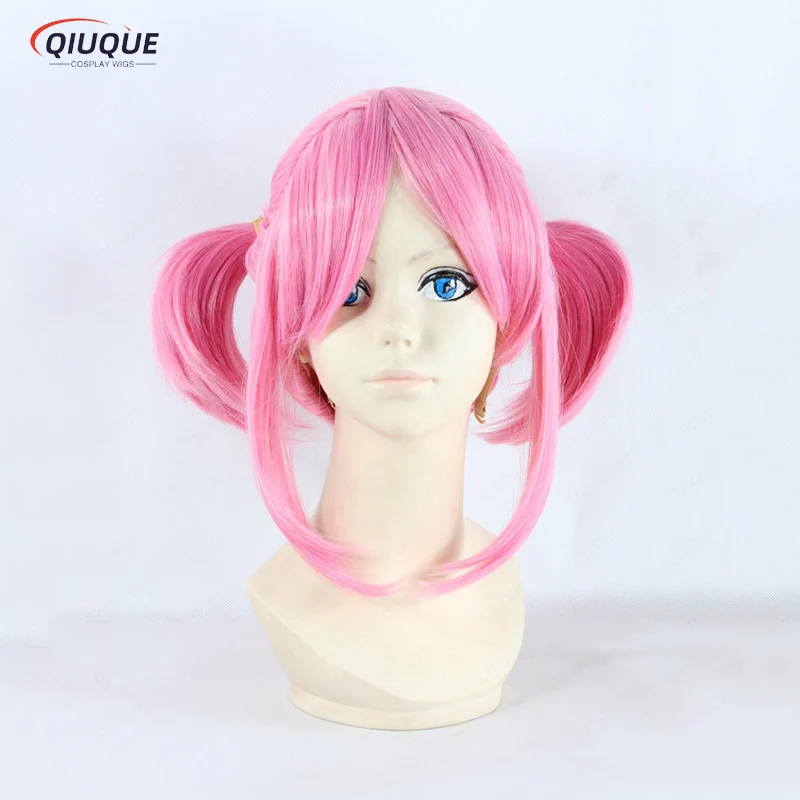 Marinheiro Chibi Peruca Cosplay com Clipe de Rabo de Cavalo, Cabelo Sintético Curto, Rosa, Resistente ao Calor, Chibiusa, Boné