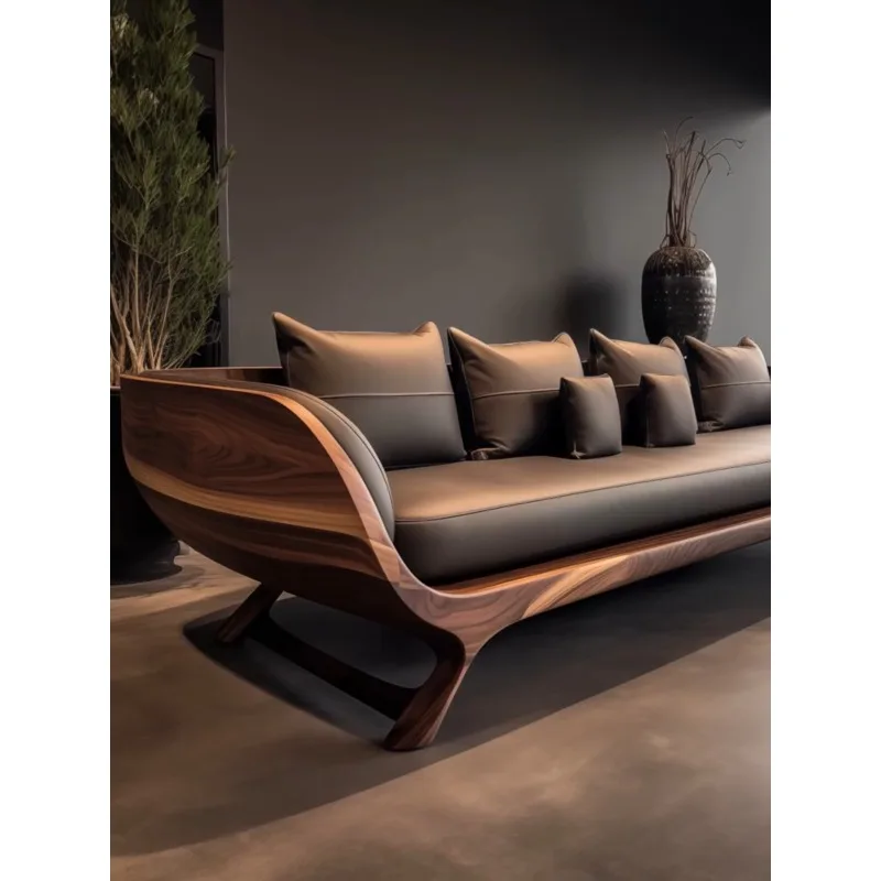 

New Chinese black walnut sofa simple light luxury living room villa model room designer style