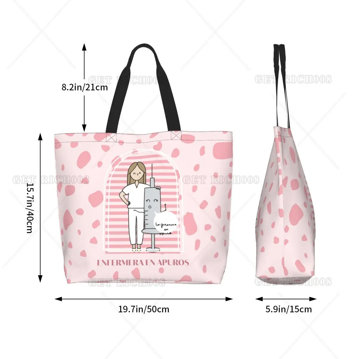 Pink Stripes Doctor Nurse Enfermera En Apuros Large Capacity Grocery Bag Accessories Ulzzang Shopping Bags for Unisex