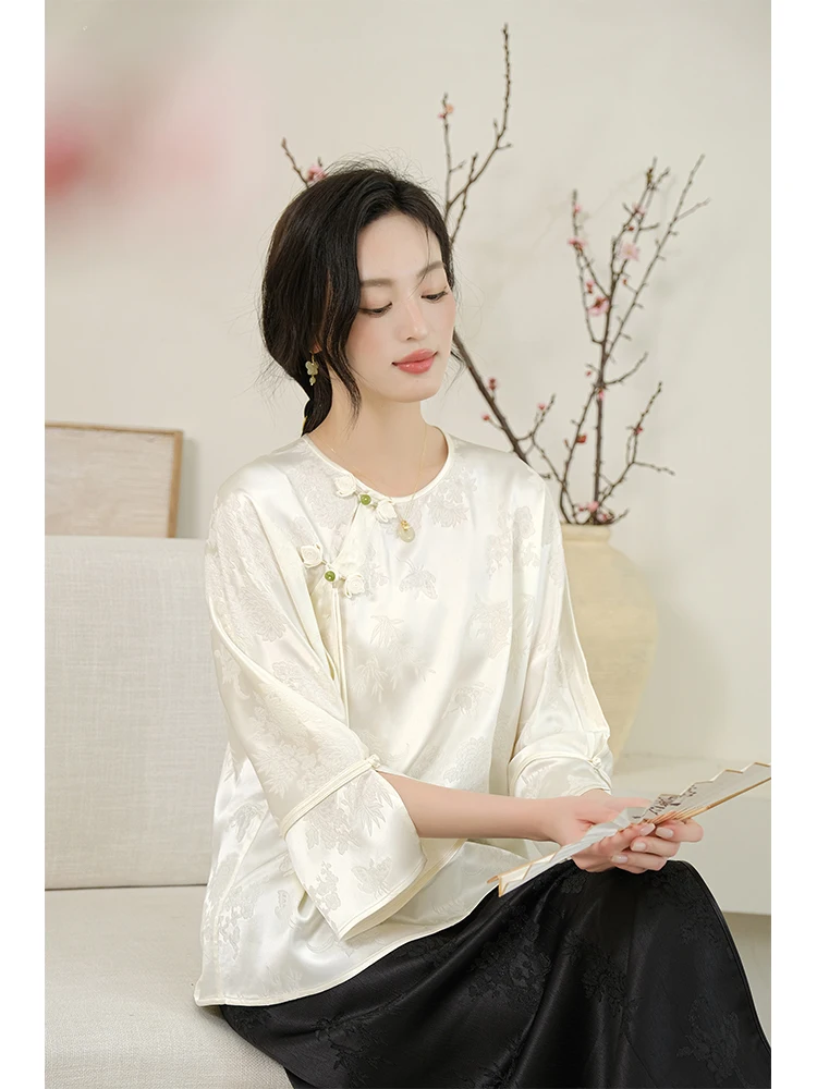 

New Chinese Sle Top High End Acetate Crown Pleated Zen Tea Clothing Improved Embroidery Plum Orchid Bamboo Cysanthemum