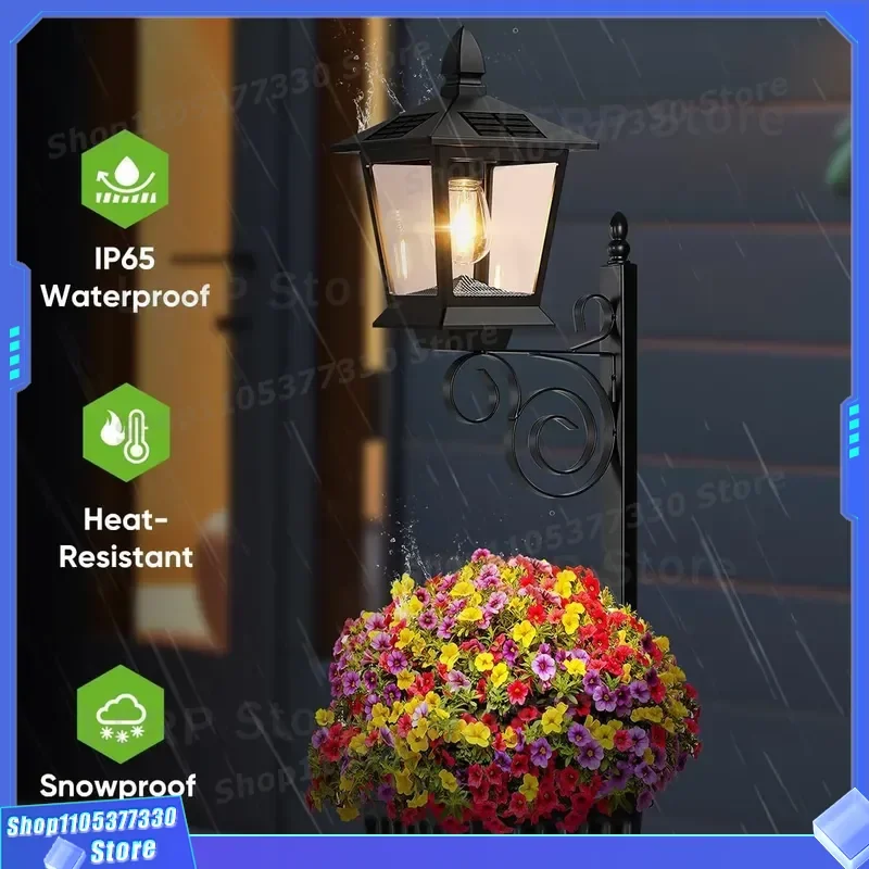 2 in 1 Solar Wall Lamp Outdoor Flower Pot Light Waterproof Garden Decor Warm White for Terrace Front Porch Floor Standing