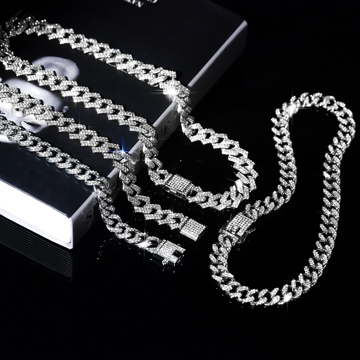 Men Women Hip-hop Punk Cuban Chain Stylish Sliver Cuban Chain+Bracelet 2-in-1 Set Personality Trend Street Style Jewelry Gift