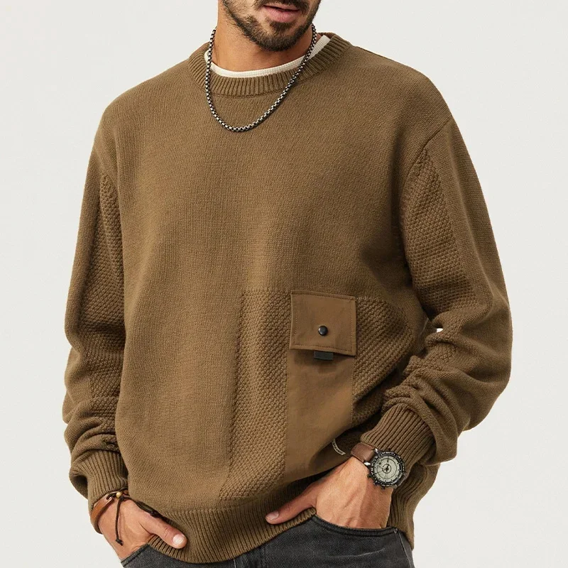 

2026 autumn and winter new men's uniform wind sweater casual loose large size solid color crewneck pullover top