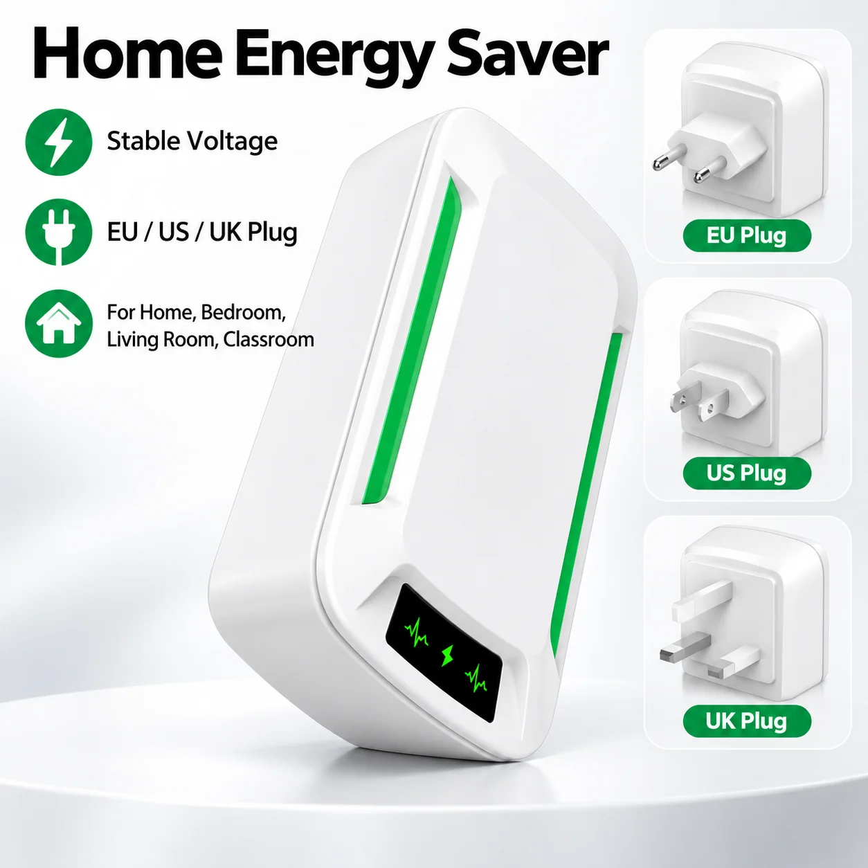 Home Energy Saver Plug-in Power Saving Box Voltage Stabilizer Electricity Saving Device EU US UK Plug for Home Bedroom Office