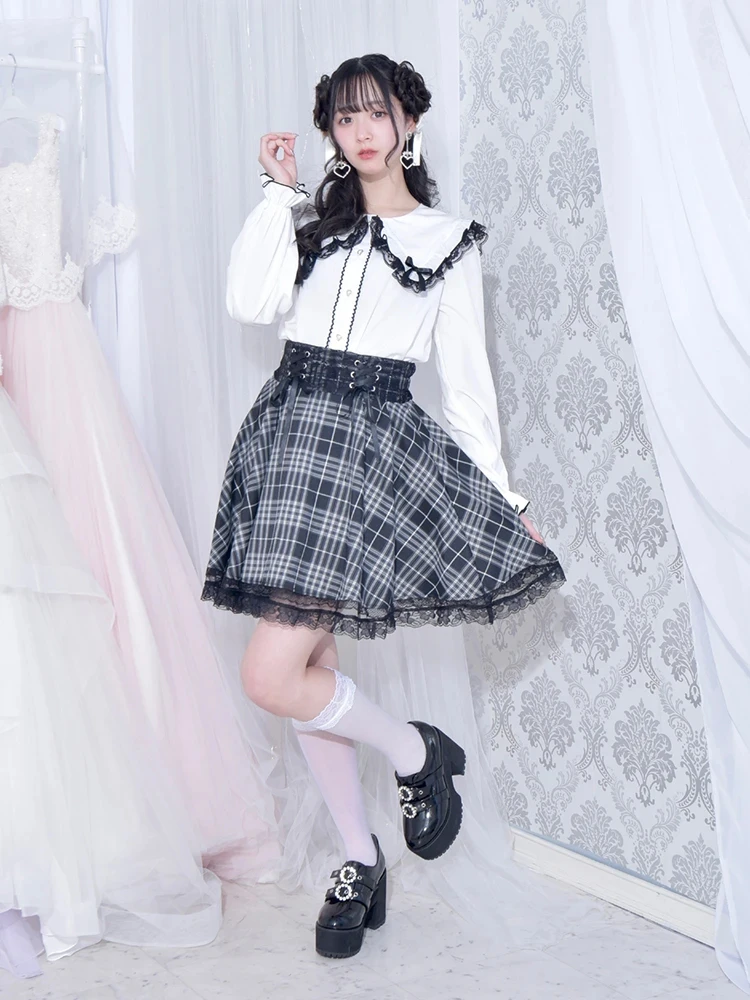 2025 New Sweet Lace Peter Pan Collar Long Sleeve Solid Color Shirt Lolita Loose Age Reduction Versatile Elegant Japanese Top