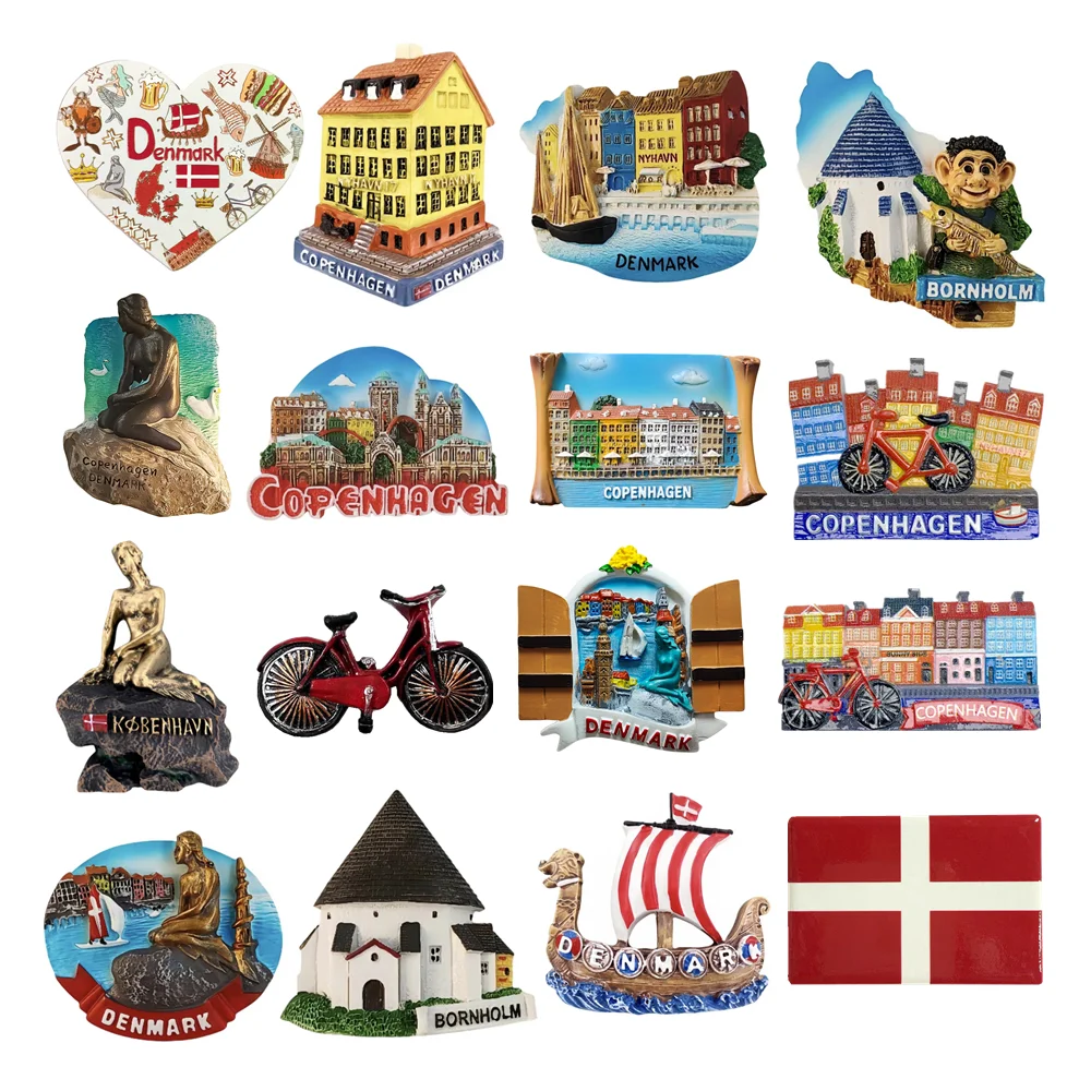 Imanes de Refrigerador 3D de Dinamarca, Europa, Recuerdos Turísticos Magnéticos para Refrigerador, Artículos de Decoración, Regalos Artesanales