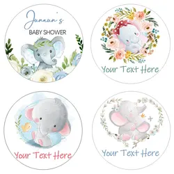 Custom Newborn Baby Shower Stickers Personalized Name Date Text Elephant Gender Reveal Party Favors Stickers Party Decorations