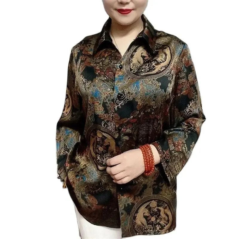 Elderly Women Blouse Summer Long Sleeves Print Shirts Casual Cardigan Tops Grandma Blusa Middle-aged Mother Blaus Large Size 6XL