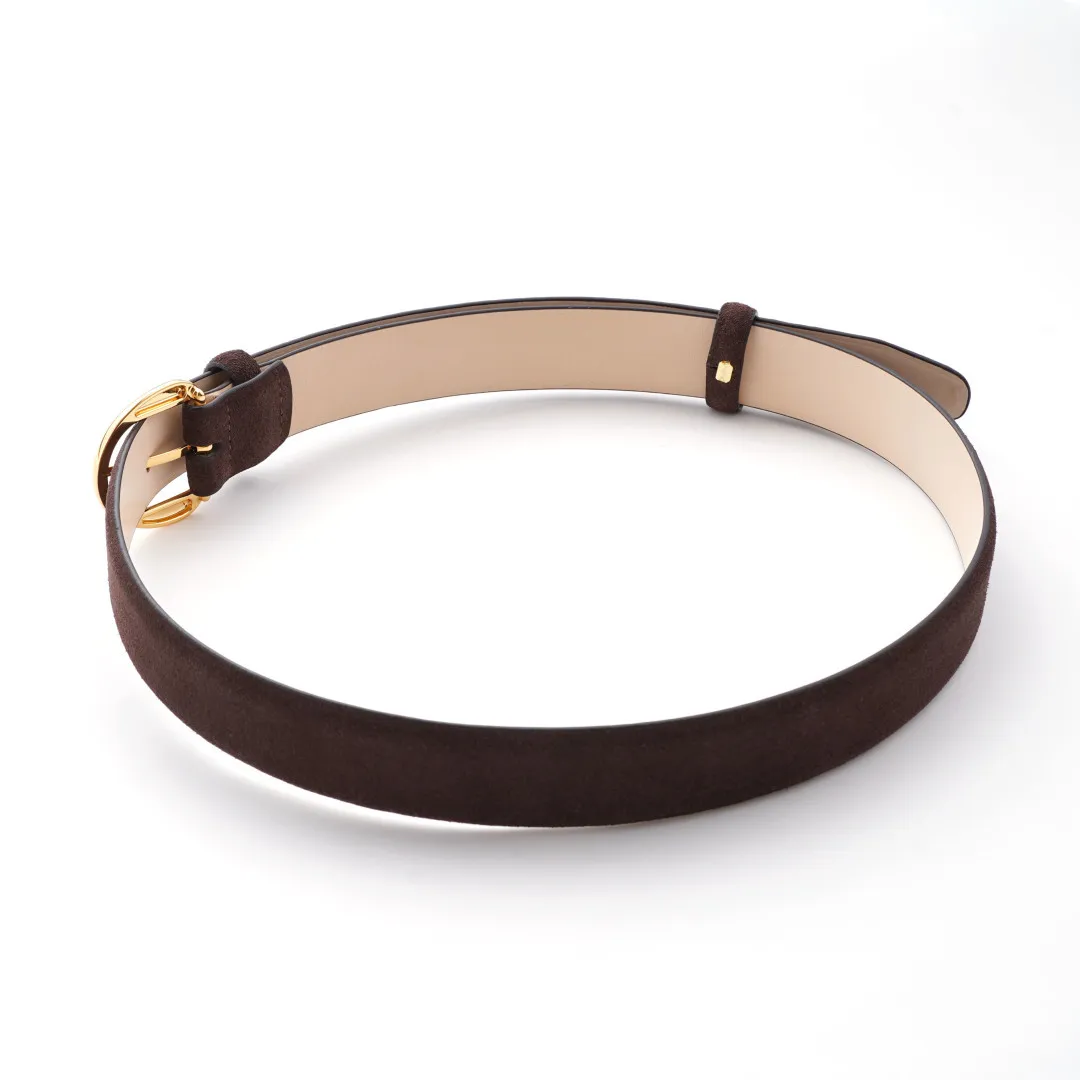2026 Genuine Leather Belt with Solid Brass Buckle – Dark Brown Suede Finish Cowhide Waist Belt for Women