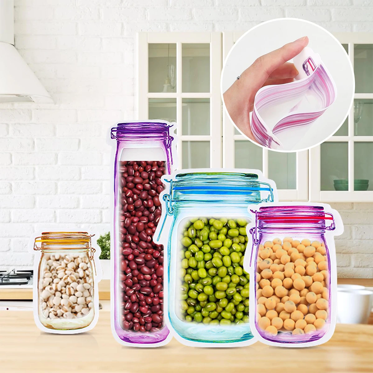 Reusable Mason Jar Bottles Bags Nuts Candy Cookies Bag Waterproof Seal Fresh Food Storage Bag Snacks Sandwich Zip Lock Bags