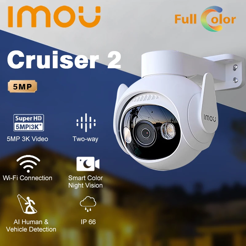 

MOU Cruiser 2 5MP WiFi PTZ Camera Outdoor Security Protection Smart Tracking Human Detection surveillance Camera Night Vision