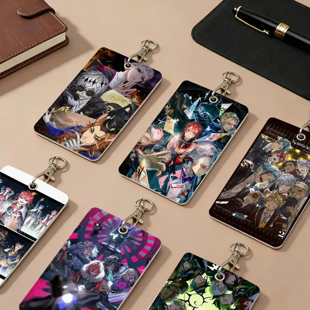 Game T-Twisted W-Wonderland PU Leather Card Holders Anti-lost Student ID Protective Cover Cases Campus Access Cards Key Chain