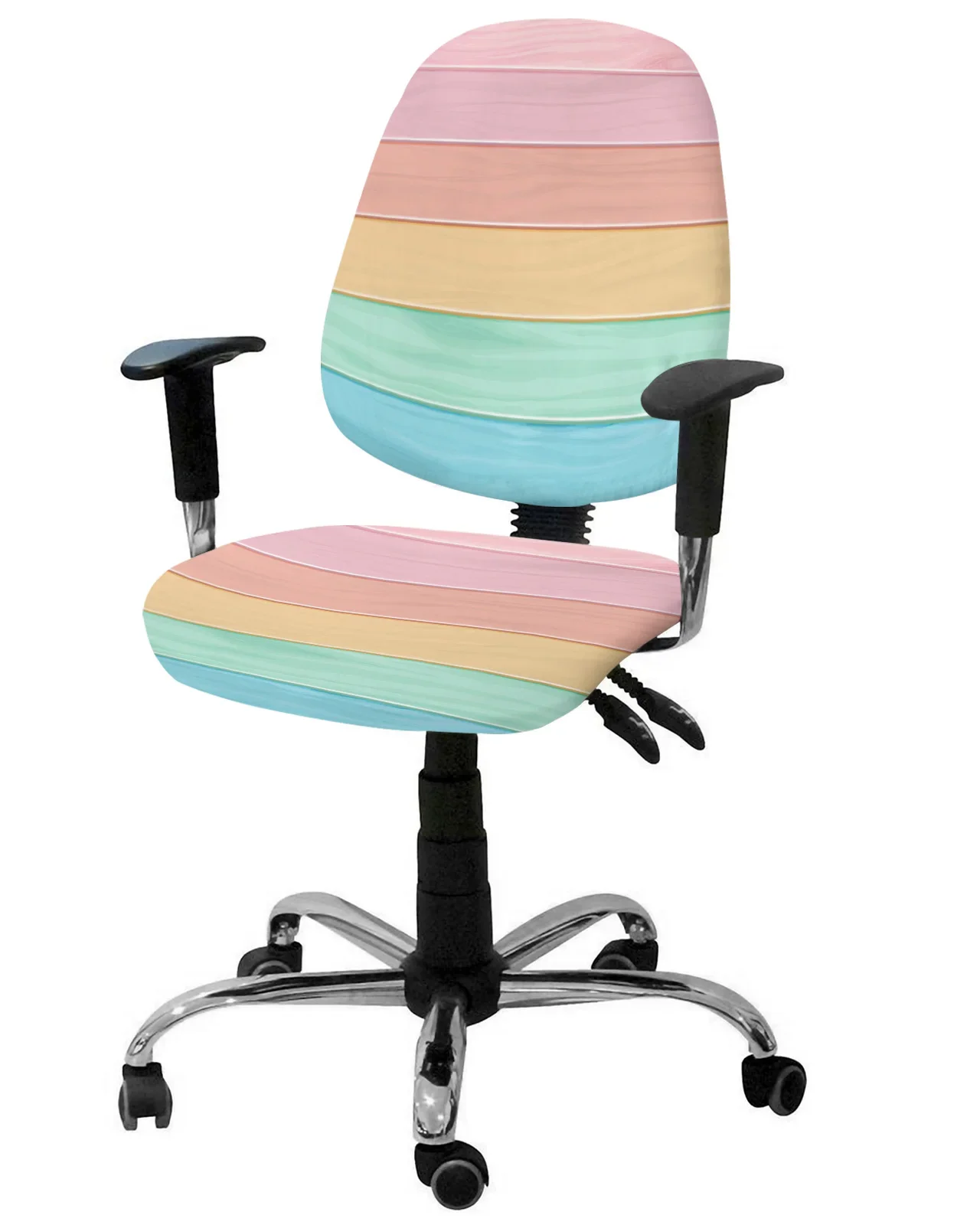 Wood Grain Candy Rainbow Elastic Armchair Computer Chair Cover Stretch Removable Office Chair Slipcover Split Seat Covers