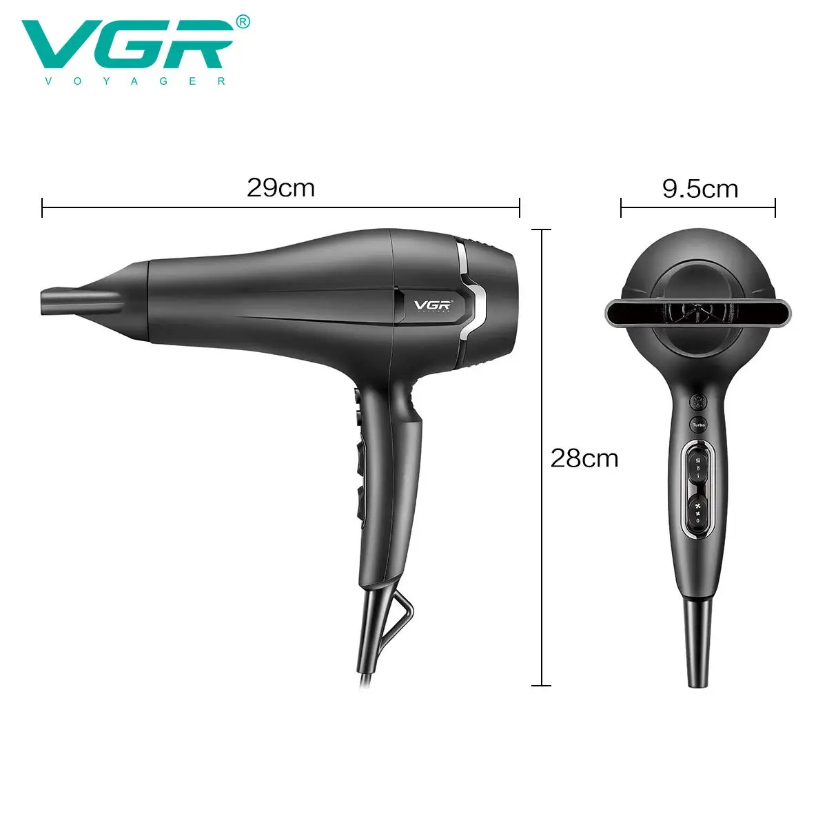 مجفف شعر منزلي VGR V-450 مع طاقة عالية وتحكم متعدد التروس لفوهة توزيع الهواء البارد والساخن للشعر د