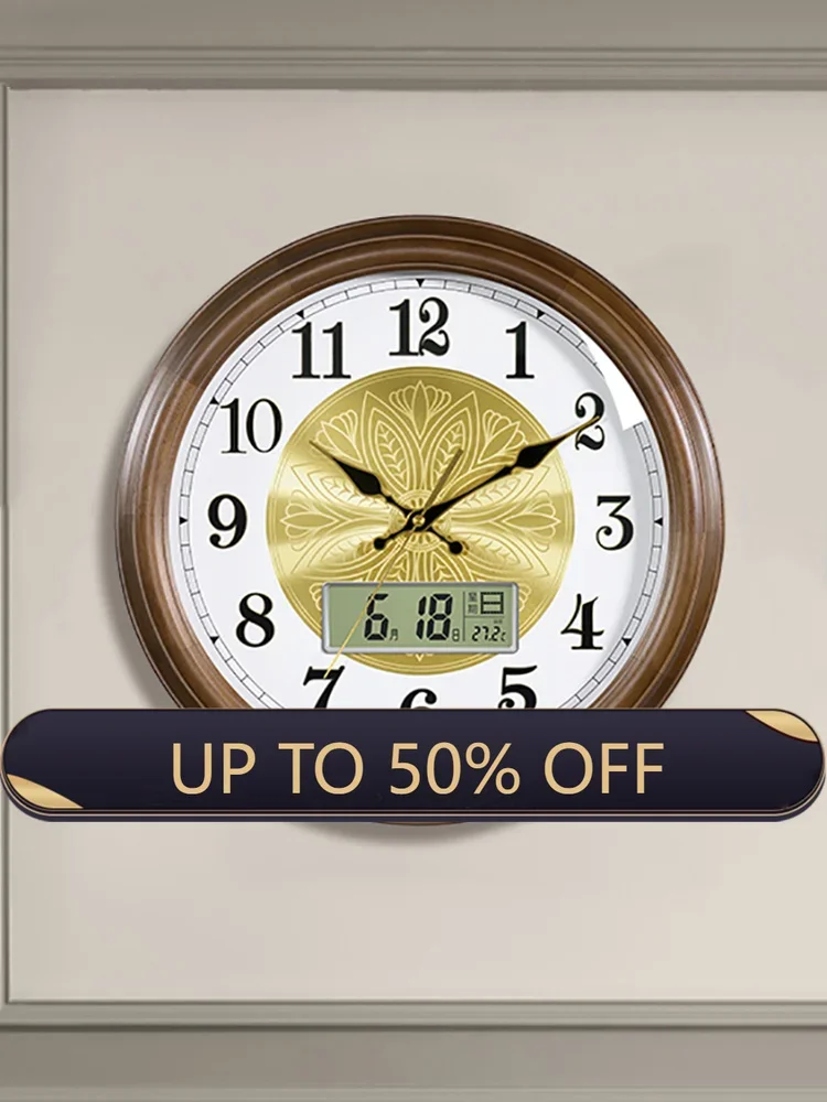 Luxury Wood Wall Clock Modern Vintage Latge Gold Clocks Wall Home Decor Silent Watch Pure Copper Home Living Room Decoration