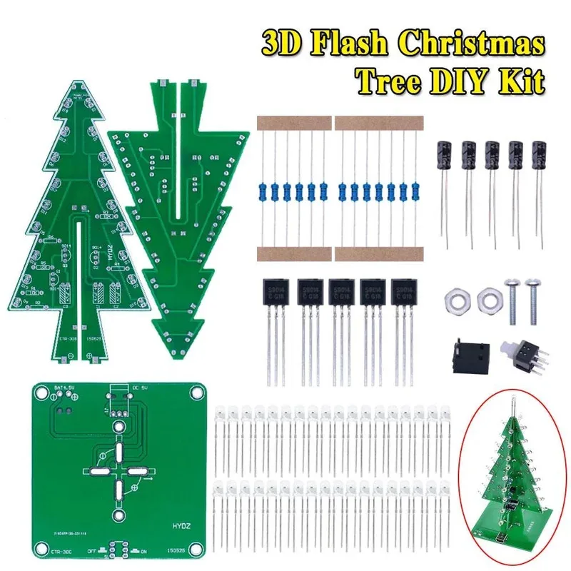 Three-Dimensional 3D Christmas Tree LED DIY Kit Red/Green/Yellow RGB LED Flash Circuit Kit Electronic Fun Suite