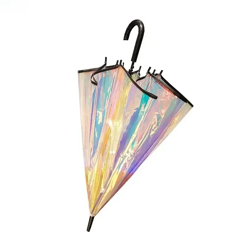 Colorful Rainbow Umbrella Transparent Color Changing Long Handle Umbrella Rain Women's Big Umbrellas Parapluie Girl