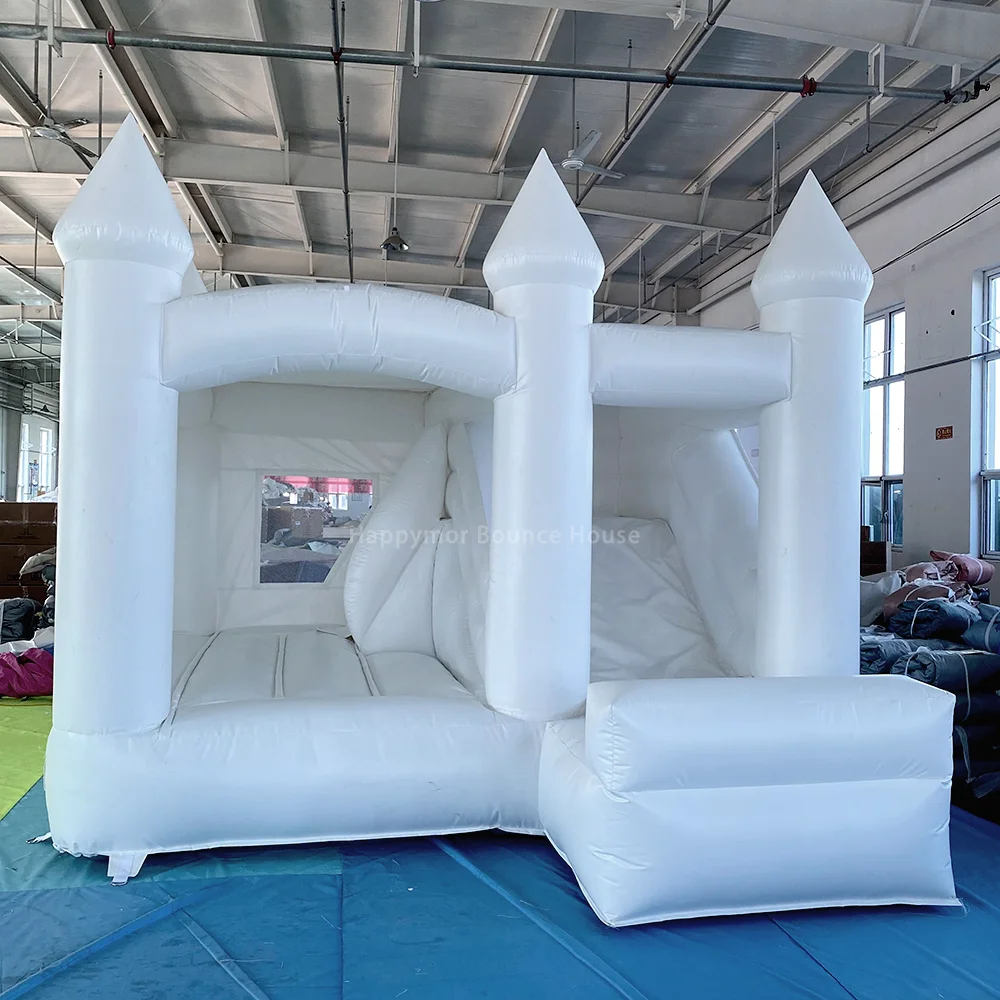 

4x3.6m White Bouncy Castle With Slide Wedding Bounce House Combo Inflatable Jumping House With Blower For Party Rental Outdoor