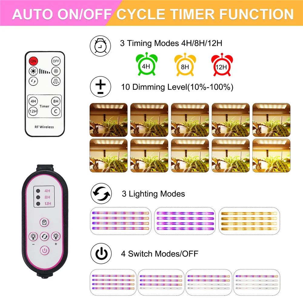 4pack LED Grow Light Bars Full Spectrum Dimmable Plant Lamp 42cm Led Strip Phytolamp Timer for Hydroponics Growing System