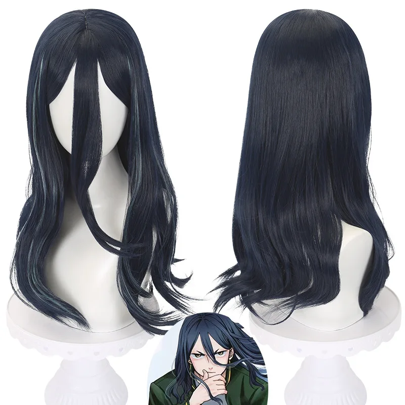 Wind Chime Shirt Kyo Tauro Cosplay Wig Dark Blue Medium-length Slightly Curly Hair