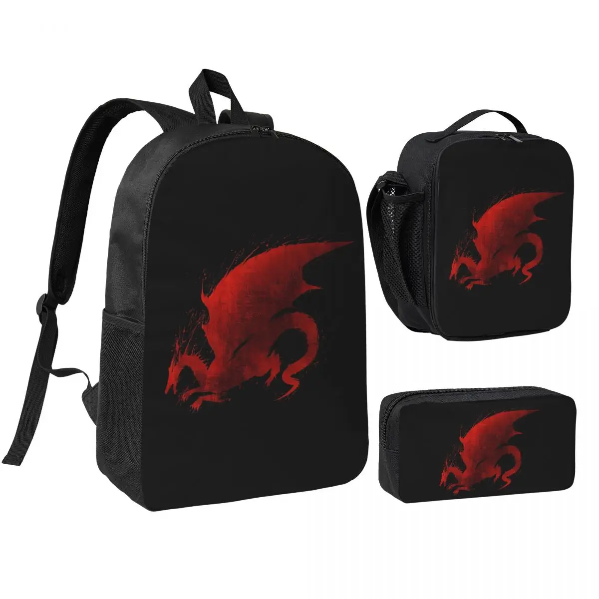 Mochila Dragon Age Origins Blood Dragon V2, mochila escolar para estudiantes, bolsos de hombro, 3 piezas, bolsa de almuerzo aislada, estuche para lápices