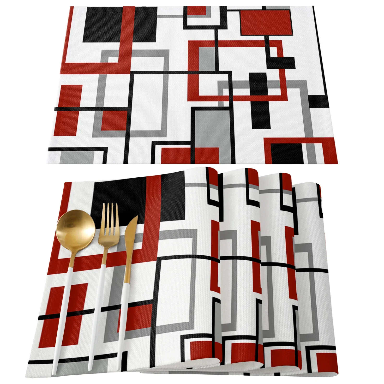 Nordic Retro Medieval Geometric Abstract Red Table Runner Home Wedding Table Mat Centerpieces Decoration Dining Long Tablecloth