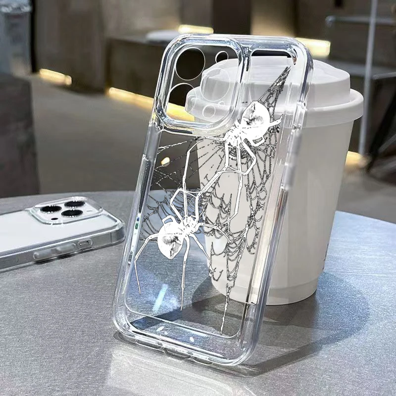 Case For iPhone 17 Cases iPhone 16 Pro Max Case Spider Pattern Clear Crystal Case For iPhone 16 Plus 15 14 13 12 11 17 Air Cover