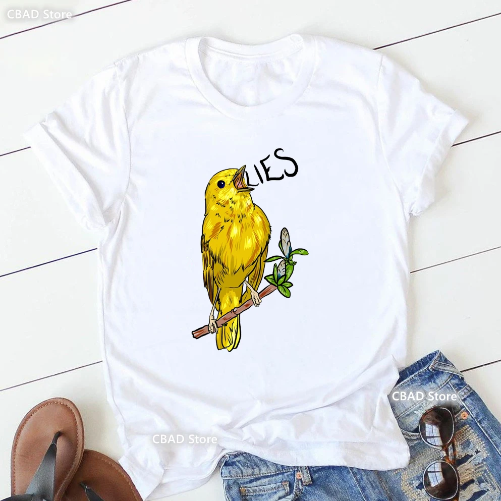 Watercolor Cockatiels Parrot Love Red Rose Print Tshirt Girls Budgie Budgerigar Toucan T Shirt Women Summer Short Sleeve T-Shirt