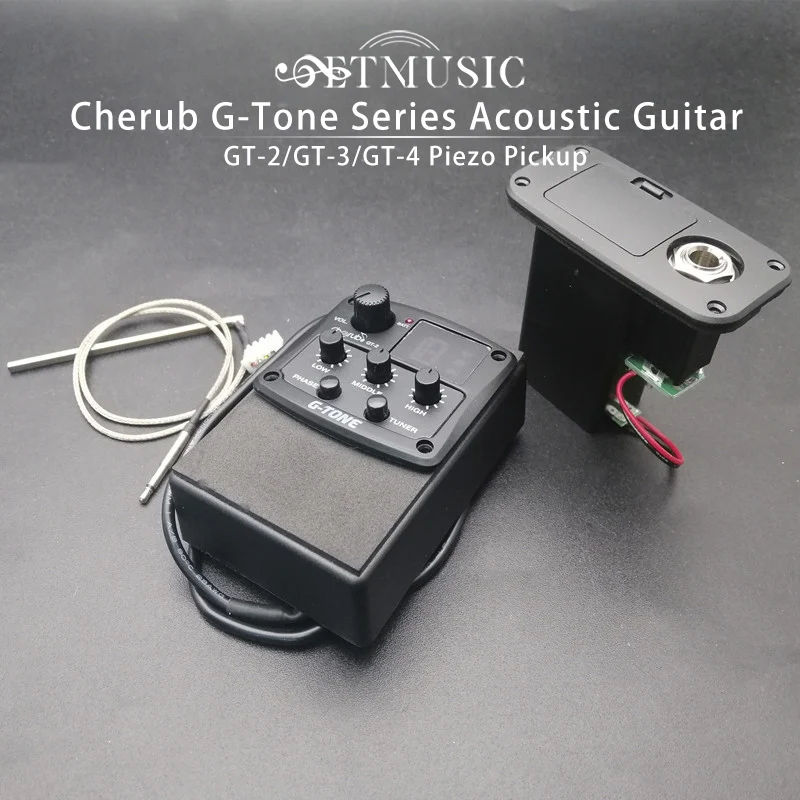 Cherub G-Tone Series Acoustic Guitar Preamp GT-2/GT-3/GT-4 Piezo Pickup 3-Band EQ Equalizer LED Tuner Black