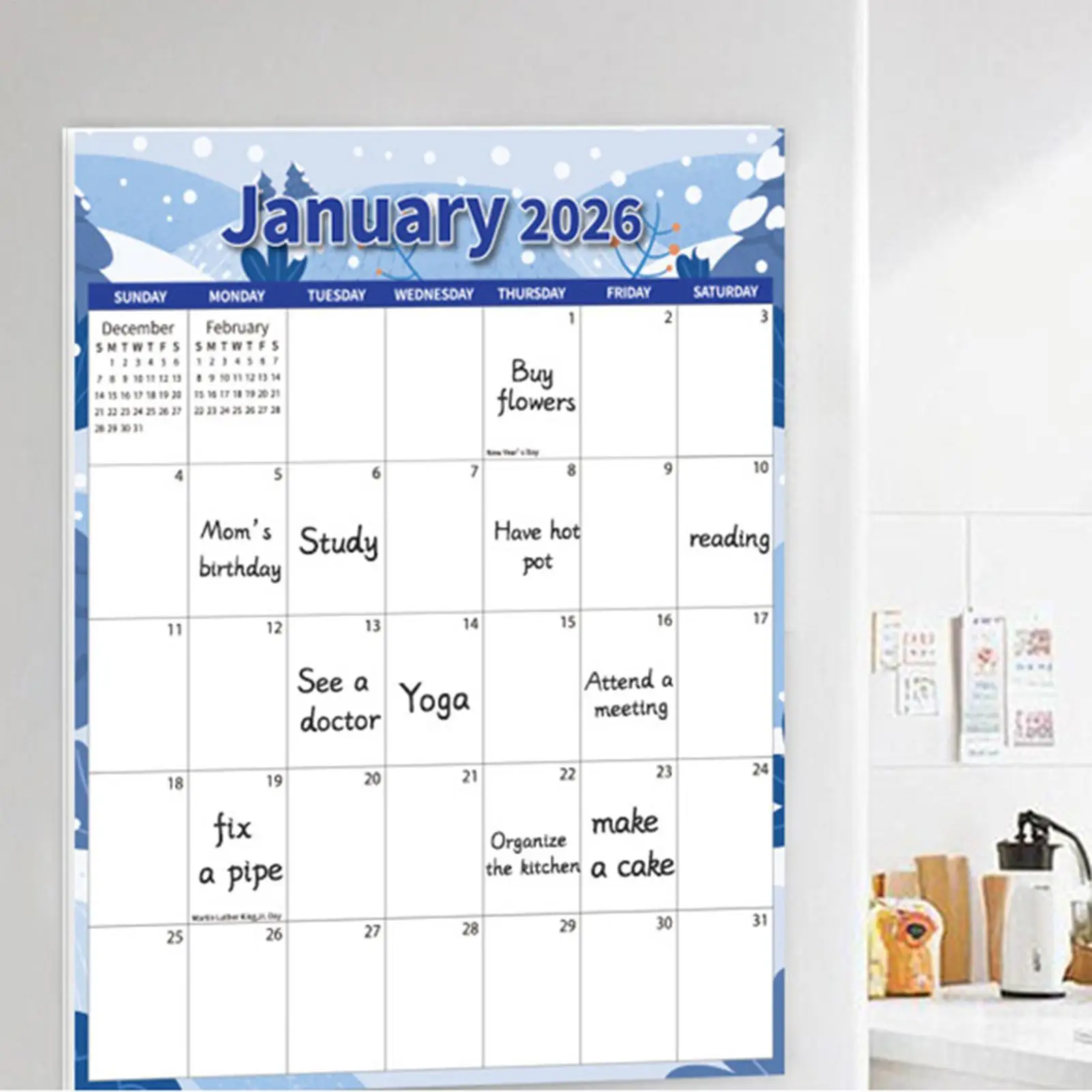 Magnetic Refrigerator Calendar 2026 12-Month Daily Planning Calendar Smudge-proof Magnetic Schedule Countdown Punch-In Planner