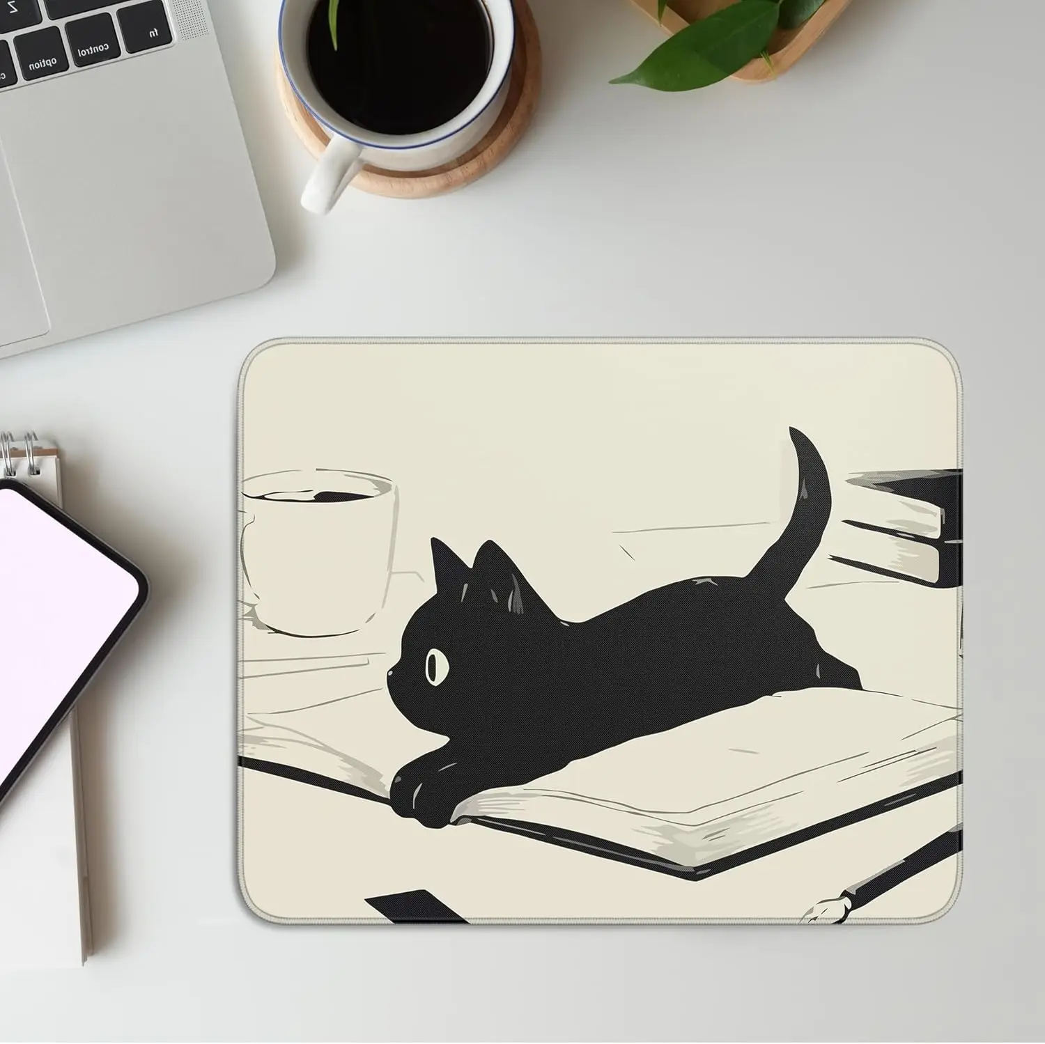 Cute Black Cat Mouse Pad Kawaii Anime Small Wireless Mice Carpets Non-Slip Rubber Base Desk Accessory for Computer Laptop Office