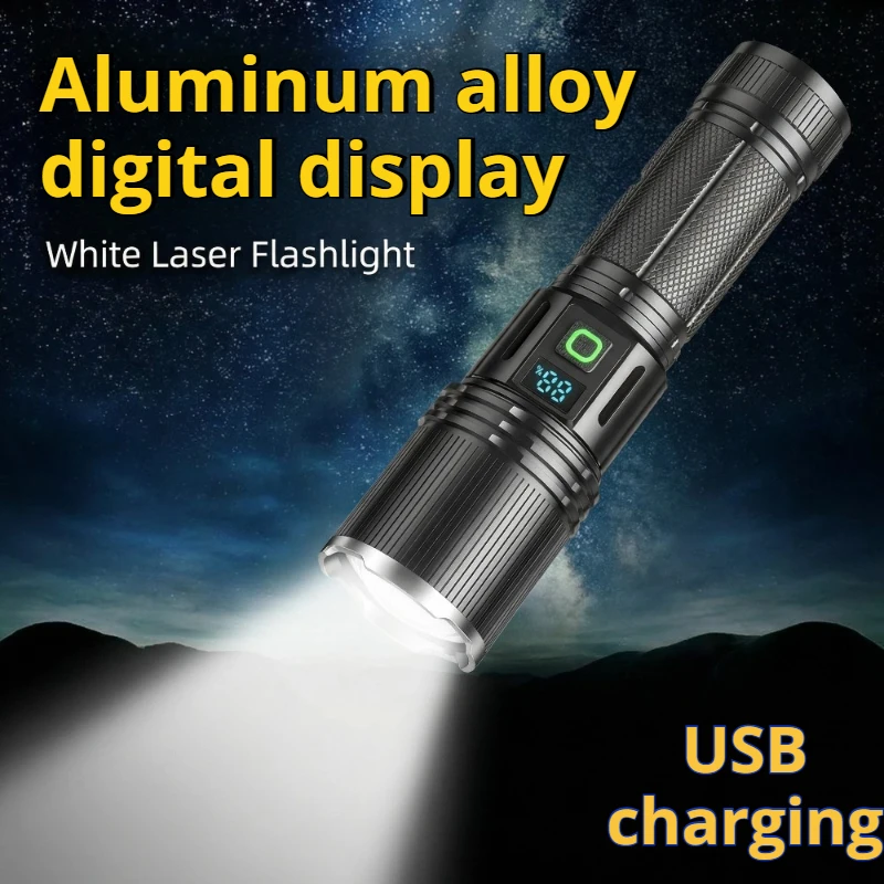 Strong Light LED Flashlight Digital Display Zoom USB Charging Aluminum Alloy Torch Outdoor Emergency Lamp Camping Lantern
