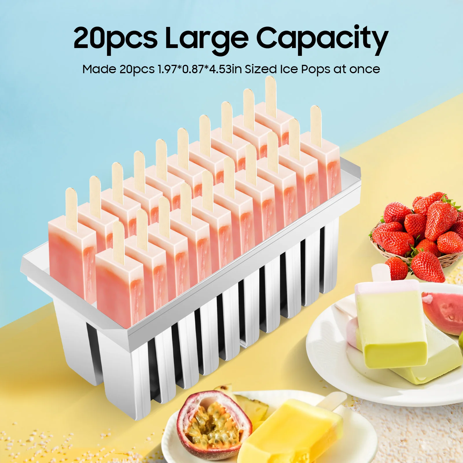 

20PCS Flat Head Ice Cream Mold, Stainless Steel Flat Plate Ice Pop Mould for Home Kitchen Frozen Dessert
