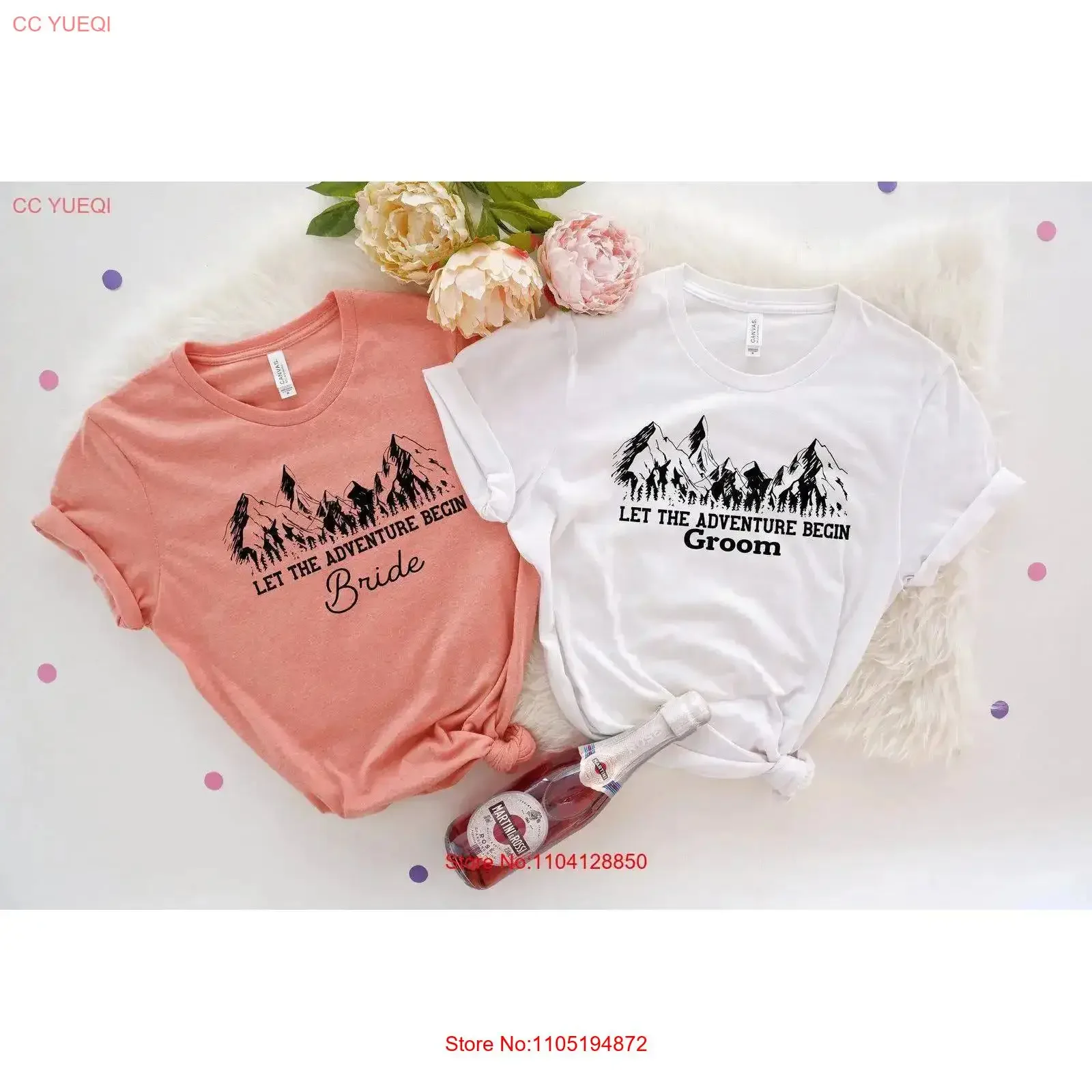 

Bride and Groom T Shirt Adventure Wife Honeymoon Matching Couple Just Married Elopement for vintage Washed Slightly fashion