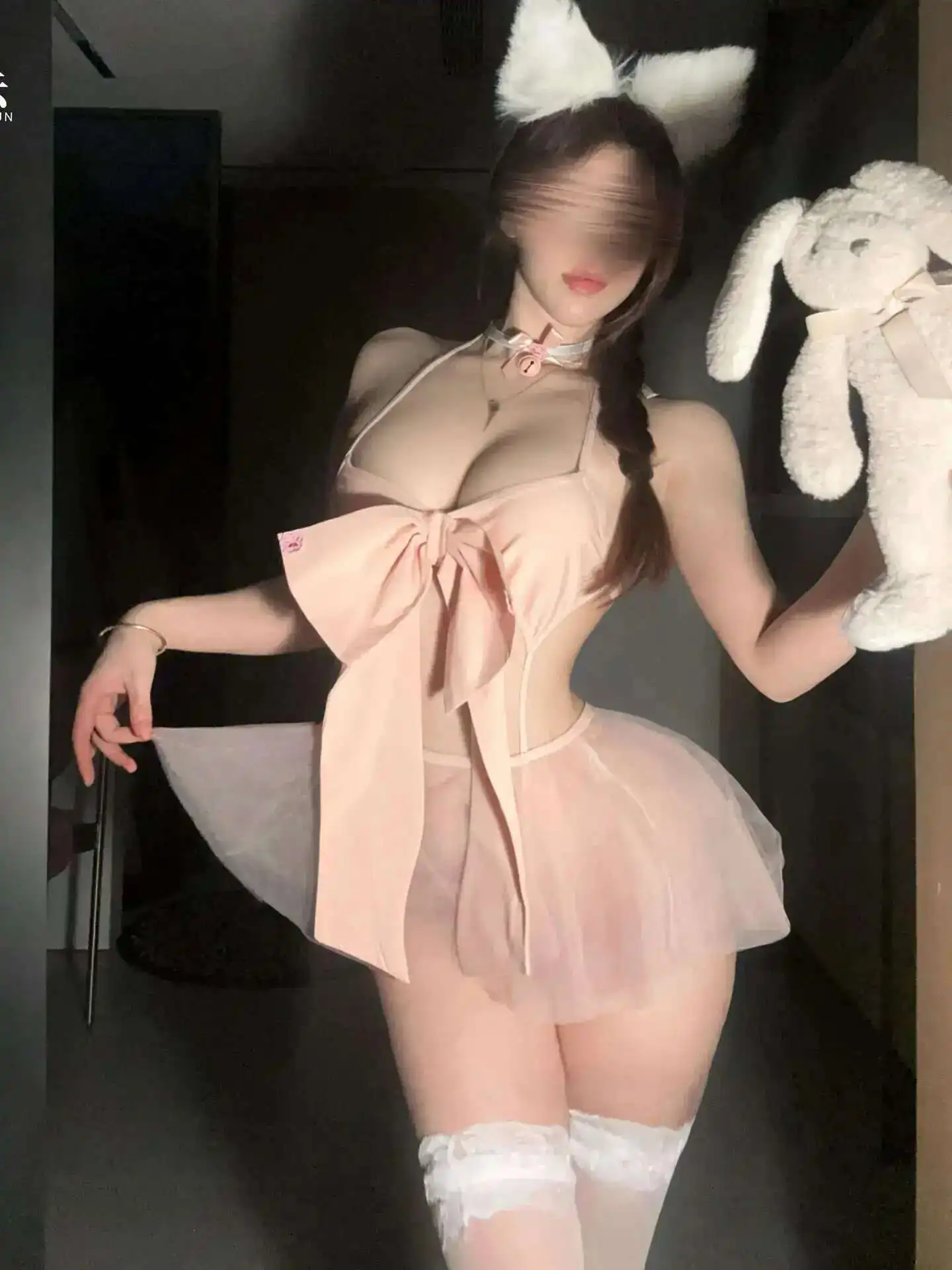 메쉬 쉬어 달콤한 접합 매력 쾌활한 패션 여성 한국어 미니 드레스 우아한 속옷 핑크 보우 순수한 욕망 유혹 1K6L