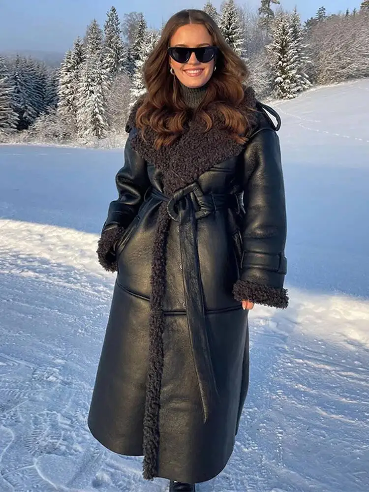 ヴィンテージパッチワークファーレザージャケット レディース ラペル レースアップ 長袖 厚手 暖かいジャケット 2026年冬 レディース新作 ストリートウェア オーバーコート