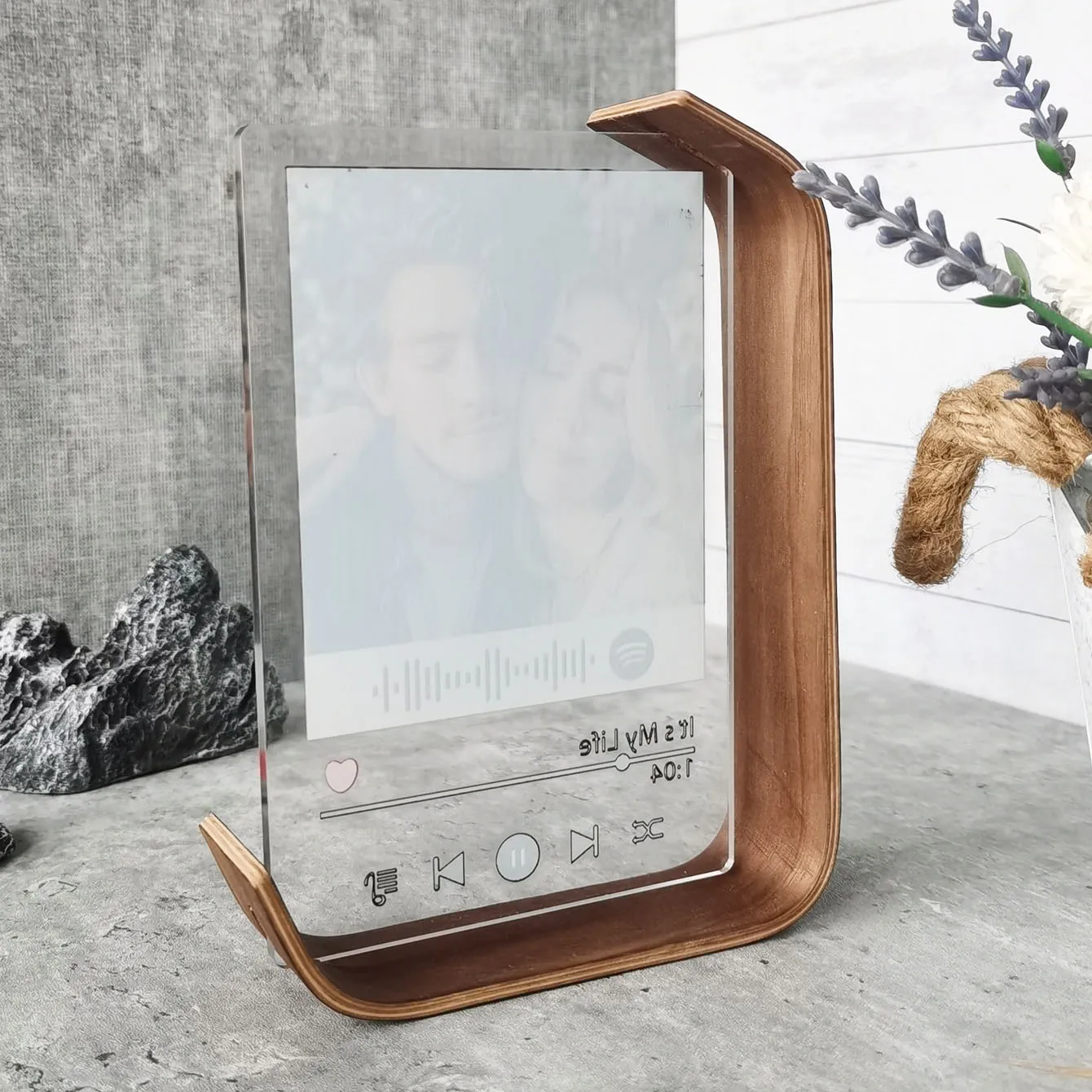 Custom Acrylic Creative Design Wood Photo Frame Wedding Anniversary Commemorative Gifts for Couple Personalized Picture Frame