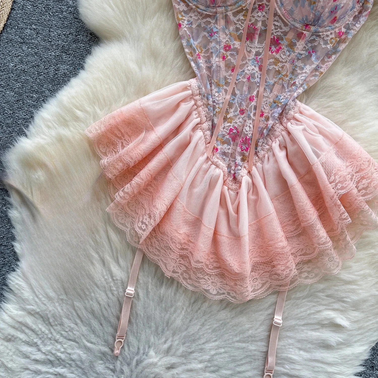 Woman Fashion Sexy Strap Dress New Sleeveless Slim Floral Print Mini Dress Comfortable Breathable Mesh Lace Mini Dress - Image 6